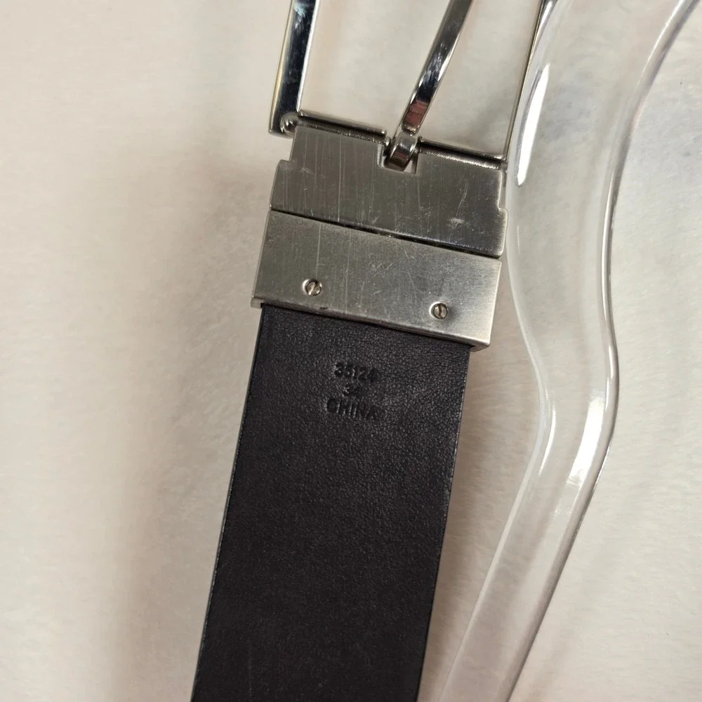 Guess Belt Mens 32 Black Silver Buckle Minimalist Preppy Old Money Business